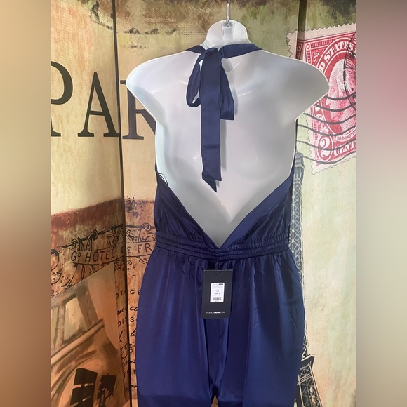 Navy Satin Jumpsuit, Size Small - Picture 6 of 6